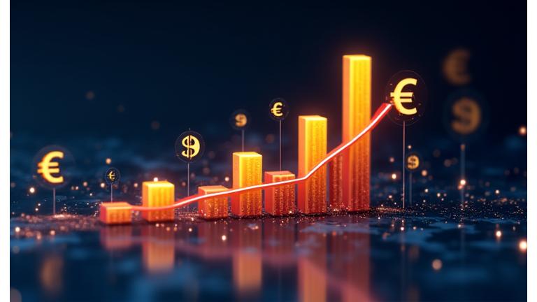 Gelir optimizasyonu analizleri gösteren panolar, para birimi sembolleri ve büyüme grafikleri