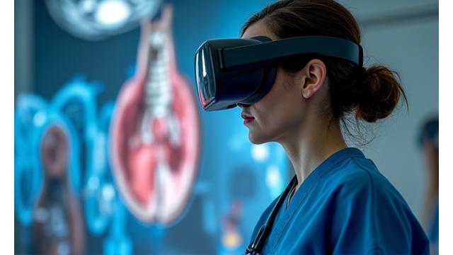 Cerrahi operasyon simülasyonu yapan bir doktor VR gözlüğüyle